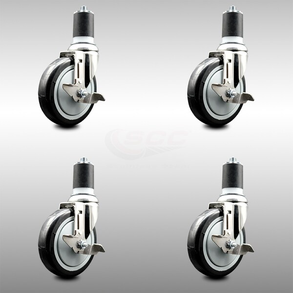 Service Caster 5 Inch 316SS Black Poly Swivel 1-7/8 Inch Expanding Stem Caster Set Brake SCC SCC-SS316EX20S514-PPUB-BLK-TLB-178-4 - main